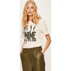 Pepe Jeans - T-shirt Cinamon. Białe bluzki damskie Pepe Jeans, s, z nadrukiem, z bawełny, z okrągłym kołnierzem, z krótkim rękawem. Za 159,90 zł.
