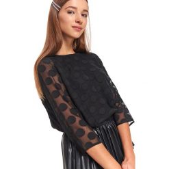 Bluzka długi rękaw reglan. Czarne bluzki damskie Top Secret, w grochy, eleganckie, bez kołnierzyka, z długim rękawem. W wyprzedaży za 69,99 zł.