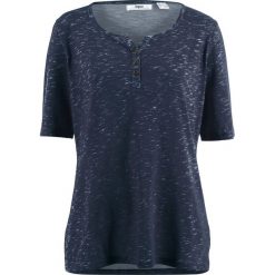 Shirt z plisą guzikową, krótki rękaw bonprix ciemnoniebieski melanż. Niebieskie koszulki damskie bonprix, bez wzorów, bez kołnierzyka, z krótkim rękawem. Za 44,99 zł.