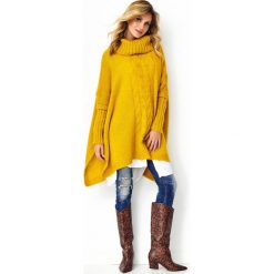 Sweter z golfem długi miodowy. Pomarańczowe swetry damskie e-margeritka.pl, s, bez wzorów, z poliesteru, eleganckie, z długim rękawem, długie, bez kaptura. Za 179,99 zł.