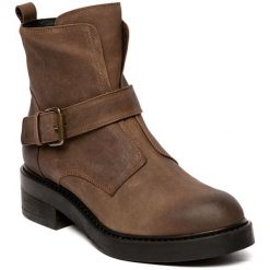 Buty zimowe męskie: Skórzane botki w kolorze jasnobrązowym