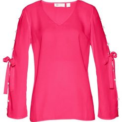 Tunika z perełkami bonprix różowy hibiskus. Różowe tuniki damskie bonprix, bez wzorów, bez kołnierzyka, bez rękawów. Za 89,99 zł.
