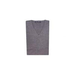 Szary gładki sweter męski SW6. Szare swetry męskie Lanieri Fashion - swetry męskie, m, bez wzorów, z bawełny, casualowe, z dekoltem w serek, bez kaptura. Za 117,00 zł.