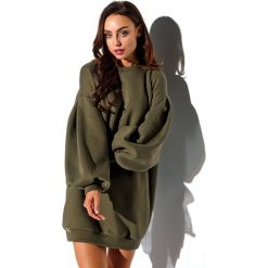 Bluza bawełniana basic z szerokimi rękawami LN110 khaki. Brązowe bluzki damskie Lemoniade, l, bez wzorów, z bawełny, bez rękawów, bez kaptura. Za 149,90 zł.
