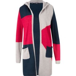 Sweter bez zapięcia z kapturem bonprix czerwono-ciemnoniebiesko-jasnoszary melanż. Czerwone swetry damskie bonprix, bez wzorów, bez rękawów, z kapturem. Za 99,99 zł.
