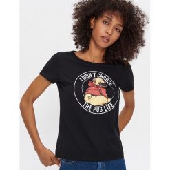 T-shirt z mopsem - Czarny. Czarne t-shirty damskie House, s, bez wzorów, bez kołnierzyka. Za 29,99 zł.