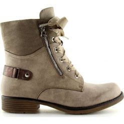 Brązowe Botki sznurowane workery beżowe 17103-2 Khaki. Pomarańczowe botki damskie ButyModne, na co dzień, ze skóry, bez obcasa, na sznurówki. W wyprzedaży za 109,00 zł.