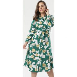 Zielona Sukienka Afsana. Zielone sukienki damskie Born2be, xl, bez wzorów, z tkaniny, z wykładanym kołnierzem, bez rękawów, długie, midi, rozkloszowane. Za 79,99 zł.