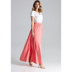 Spódnica maxi z rozcięciami koralowa - xl. Pomarańczowe spódniczki damskie e-margeritka.pl, xl, bez wzorów, z elastanu, eleganckie, z długim rękawem, długie, bez kaptura. Za 149,99 zł.