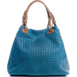 Torebki klasyczne damskie: Skórzana torebka w kolorze morskim – 35 x 28 x 17 cm