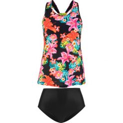 Tankini (2 części) bonprix czarno-różowo-zielony w kwiaty. Czarne stroje kąpielowe damskie bonprix, w paski. Za 79,99 zł.