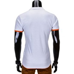 KOSZULKA MĘSKA POLO BEZ NADRUKU S758 - BIAŁA/POMARAŃCZOWA. Pomarańczowe koszulki polo męskie marki Ombre Clothing, s, z nadrukiem. Za 29,00 zł.