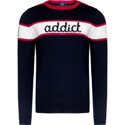Sweter FUSALP ADDICT. Niebieskie swetry męskie Fusalp, na zimę, z aplikacjami, z wełny, z okrągłym kołnierzem, bez kaptura. W wyprzedaży za 833,00 zł.