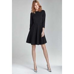 Czarna Elegancka Sukienka z Rękawem 3/4. Czarne sukienki marki Molly.pl, xl, z tkaniny, eleganckie, dopasowane. Za 149,90 zł.