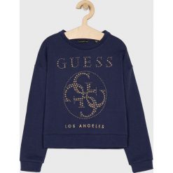 Guess Jeans - Bluza 118 - 175 cm. Niebieskie bluzy dziewczęce Guess Jeans, z aplikacjami, z elastanu, bez rękawów, bez kaptura. W wyprzedaży za 169,90 zł.