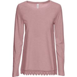 Shirt z długim rękawem i koronką bonprix różowobrązowy. Różowe koszulki damskie bonprix, w koronkowe wzory, z koronki, z okrągłym kołnierzem, z długim rękawem. Za 54,99 zł.