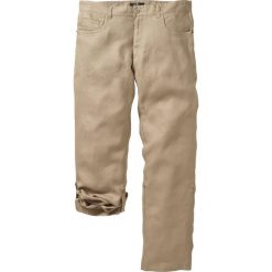 Spodnie lniane z wywijanymi nogawkami Regular Fit Straight bonprix beżowy. Brązowe spodnie męskie bonprix, m, bez wzorów. Za 129,99 zł.