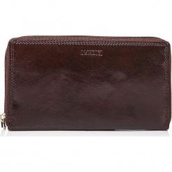 Skórzany portfel w kolorze ciemnobrązowym - 19 x 11 x 2,5 cm. Brązowe portfele damskie I MEDICI FIRENZE, z materiału. W wyprzedaży za 173,95 zł.