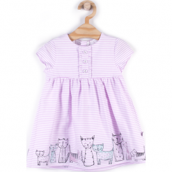 Sukienka. Różowe sukienki dziewczęce marki MEOW, na lato, w paski, z bawełny, eleganckie, z krótkim rękawem, krótkie, mini. Za 59,90 zł.