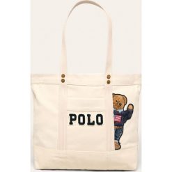 Polo Ralph Lauren - Torebka. Białe torby damskie na zakupy Polo Ralph Lauren, w paski, z bawełny, duże, z aplikacjami. W wyprzedaży za 579,90 zł.
