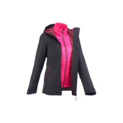 Kurtka turystyczna RainWarm 500 3w1 damska. Czarne kurtki damskie QUECHUA, l, bez wzorów, z elastanu, bez kaptura, trekkingowe. W wyprzedaży za 299,99 zł.