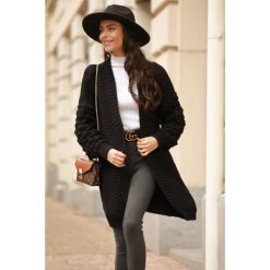 Kardigan ZOGA BLACK. Czarne bluzy damskie IVET, bez wzorów, z dzianiny. W wyprzedaży za 79,00 zł.