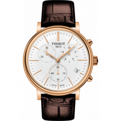 RABAT ZEGAREK TISSOT CARSON PREMIUM CHRONOGRAPH T122.417.36.011.00. Białe, analogowe zegarki męskie TISSOT, złote. W wyprzedaży za 1848,00 zł.