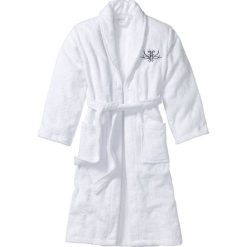 Szlafrok z frotte bonprix biały. Białe szlafroki damskie marki bonprix, w paski. Za 109,99 zł.