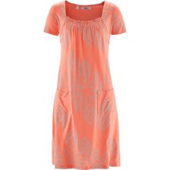 Bluzka z dekoltem "carmen" i rękawami 3/4, z kolekcji Maite Kelly bonprix biało-różowy hibiskus w paski. Białe koszulki damskie bonprix, w paski, z wiskozy, klasyczne, z klasycznym kołnierzykiem. Za 89,99 zł.