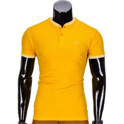 Koszulka męska polo bez nadruku S843 - żółta. Żółte koszulki męskie Ombre Clothing, s, z nadrukiem, polo, bez rękawów. Za 24,99 zł.