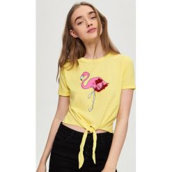 Bluzki, topy, tuniki: T-shirt z flamingiem – Żółty