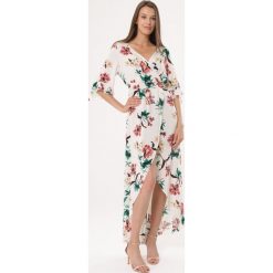 Biała Sukienka Sweet Sounding. Białe sukienki damskie Born2be, xl, bez wzorów, z falbankami, bez rękawów, maxi, asymetryczne. Za 69,99 zł.