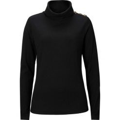 Shirt z golfem i guzikami, w prążek bonprix czarny. Czarne koszulki damskie bonprix, bez wzorów, z golfem, bez rękawów. Za 59,99 zł.