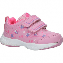 Różowe buty sportowe na rzepy z kwiatkami Casu F-708. Czerwone buciki niemowlęce marki Casu, na rzepy. Za 59,99 zł.
