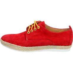 Czerwone skórzane POLSKIE espadryle AGA 4860. Czerwone espadryle damskie Aga, bez wzorów, ze skóry, na wysokim obcasie. W wyprzedaży za 129,00 zł.