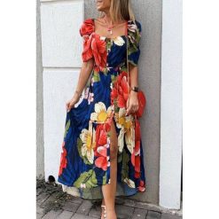 Sukienka FLORIMONA. Sukienki damskie IVET, na co dzień, xl, bez wzorów, z materiału, bez kołnierzyka, bez rękawów, długie, proste. W wyprzedaży za 89,00 zł.
