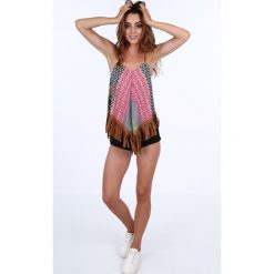 Top wzorzysty z frędzlami różowy / morski 10450. Różowe bluzki damskie marki Fasardi, m. Za 49,00 zł.