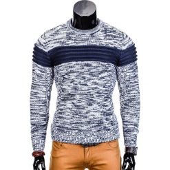 Swetry klasyczne męskie: SWETER MĘSKI E99 – BIAŁY/GRANATOWY