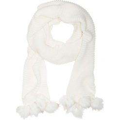 Szal z pomponami bonprix biel wełny. Białe szaliki damskie bonprix, z materiału. Za 74,99 zł.