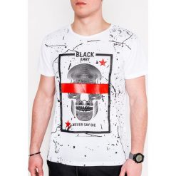 T-shirt męski z nadrukiem S1086 - biały. Białe t-shirty męskie Ombre Clothing, s, z nadrukiem, z bawełny, bez kołnierzyka. Za 13,99 zł.