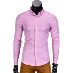 KOSZULA MĘSKA ELEGANCKA Z DŁUGIM RĘKAWEM K349 - RÓŻOWA. Czerwone koszule męskie na spinki Ombre Clothing, m, z bawełny, z klasycznym kołnierzykiem, z długim rękawem. Za 39,00 zł.