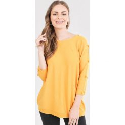 Żółty Sweter Uhrerris. Żółte swetry damskie Born2be, s, bez wzorów, bez rękawów, bez kaptura. Za 89,99 zł.