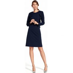 Granatowa sukienka z pionową falbaną. moda biurowa !. Sukienki damskie NIFE, do pracy, xl, bez wzorów, z elastanu, biznesowe, bez kołnierzyka, z długim rękawem, długie, midi. Za 199,00 zł.
