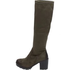 Kozaki damskie VINCEZA 16096 KHAKI. Brązowe kozaki damskie Vinceza, klasyczne, na wysokim obcasie, na obcasie, bez zapięcia. W wyprzedaży za 159,00 zł.