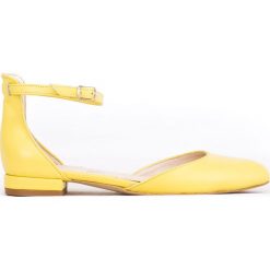Balerinki z paskiem na kostce - skóra naturalna - model 041 - kolor bananowy. Żółte baleriny damskie Zapato, bez wzorów, ze skóry, bez obcasa. W wyprzedaży za 173,40 zł.