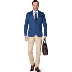 Marynarka Niebieska w Kratę Spoleto. Niebieskie marynarki męskie slim fit LANCERTO, z bawełny. W wyprzedaży za 299,90 zł.