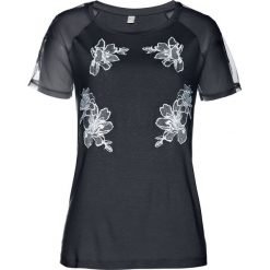 Shirt z kwiatową aplikacją bonprix czarno-biały. Czarne koszulki damskie bonprix, z aplikacjami, bez kołnierzyka, bez rękawów. Za 89,99 zł.