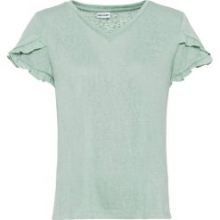 Shirt z koronką bonprix kryształowy miętowy. Zielone koszulki damskie bonprix, w koronkowe wzory, z koronki, bez kołnierzyka, bez rękawów. Za 59,99 zł.