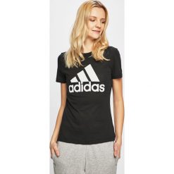 Adidas Performance - Top. Czarne topy damskie adidas Performance, s, z nadrukiem, z bawełny, z okrągłym kołnierzem. W wyprzedaży za 89,90 zł.