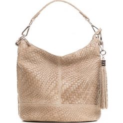 Shopper bag damskie: Skórzana torebka w kolorze beżowym – 27 x 45 x 18 cm